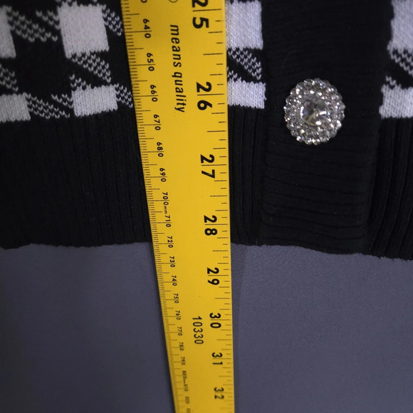 VICI Button Front‎ Cardigan Houndstooth Jeweled Pearl Classy Size Med Old Money - Picture 6 of 9